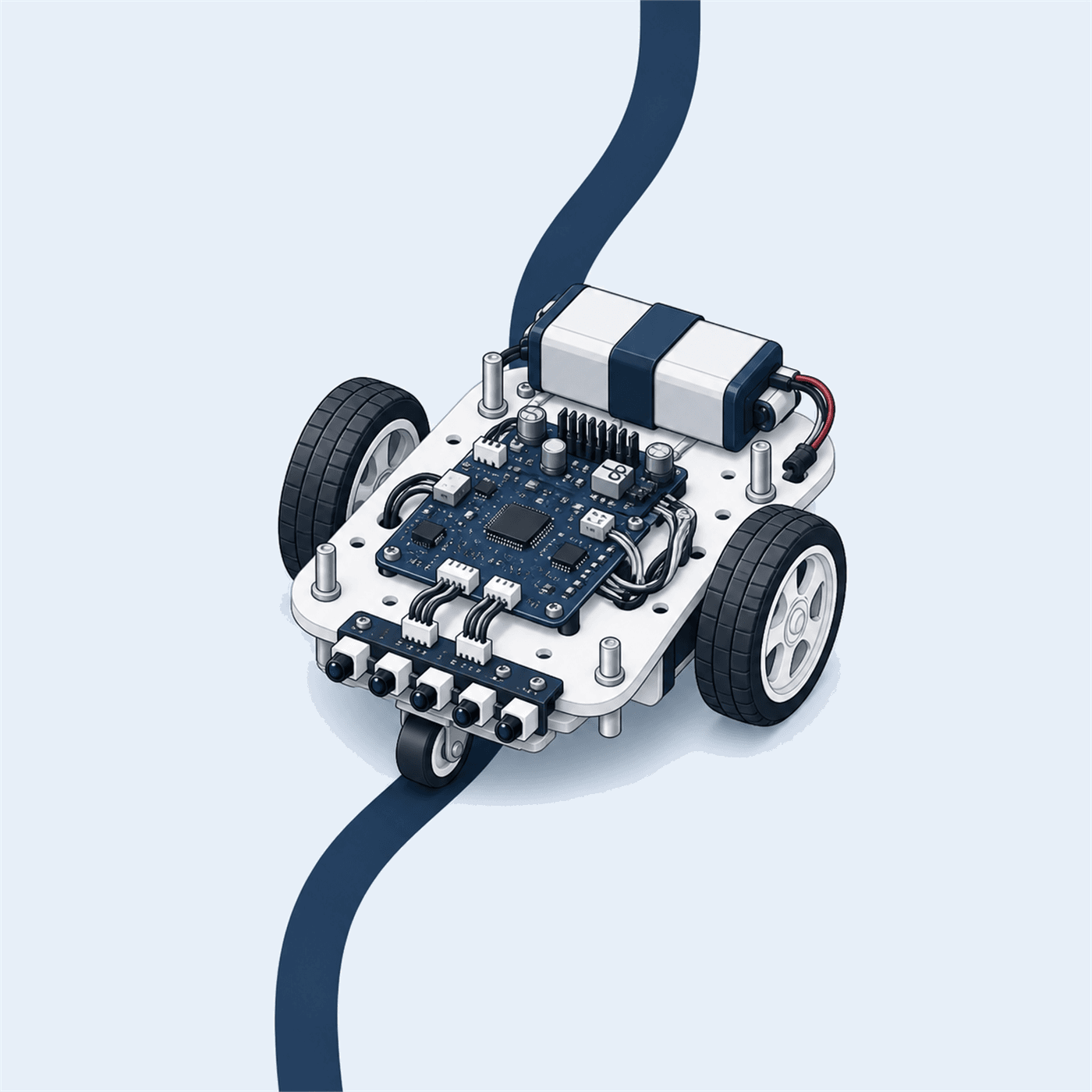 Illustration of a line-following robot build travelling along a marked track